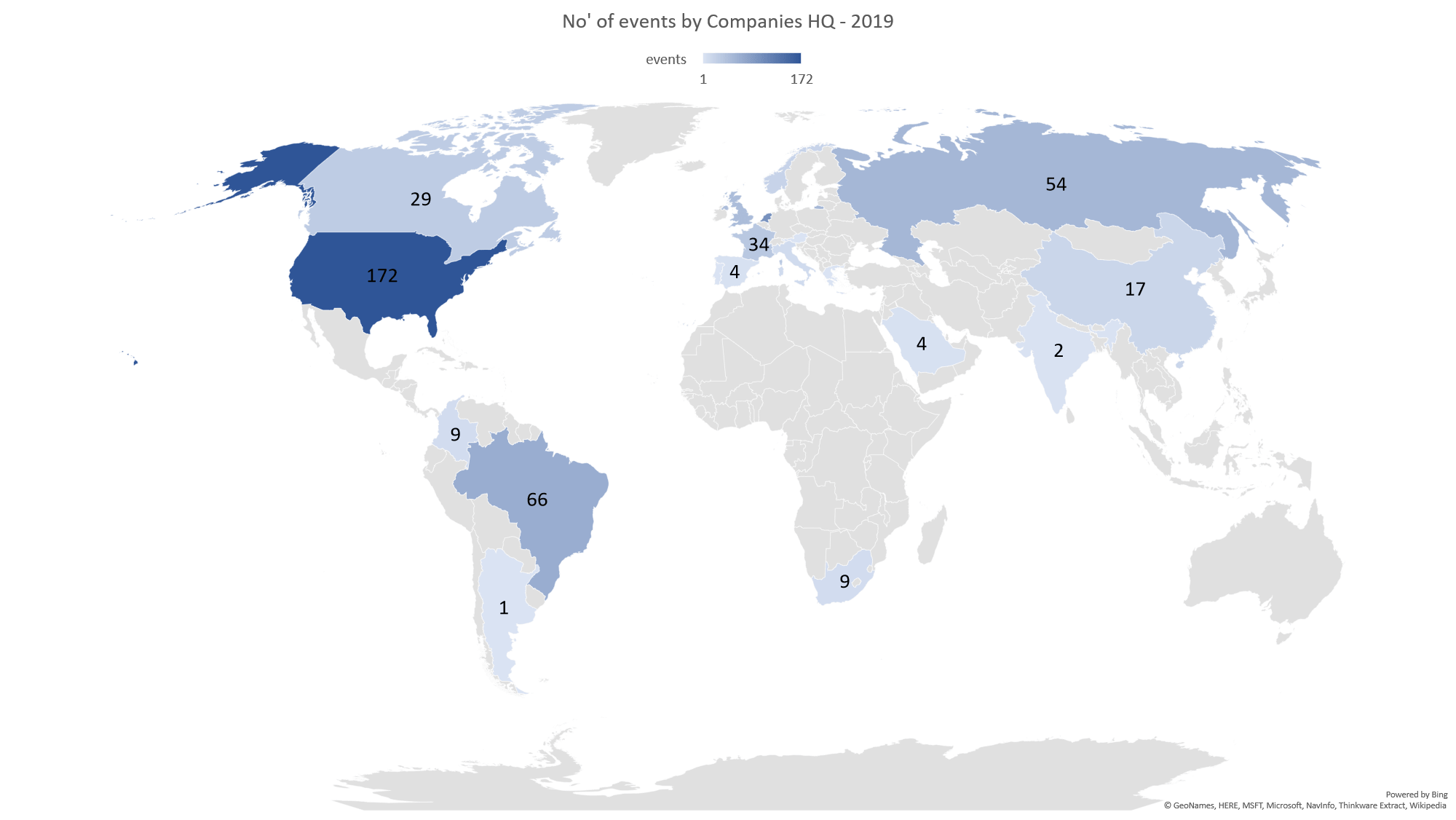 no' of event by companies HQ - 2019